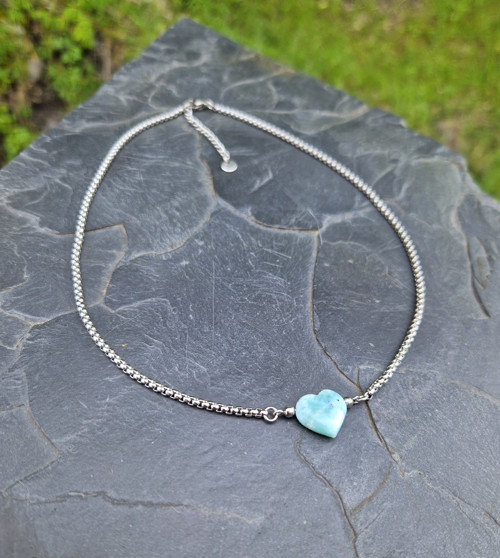 Larimar*srdce*náhrdelník*ocel — foto 3