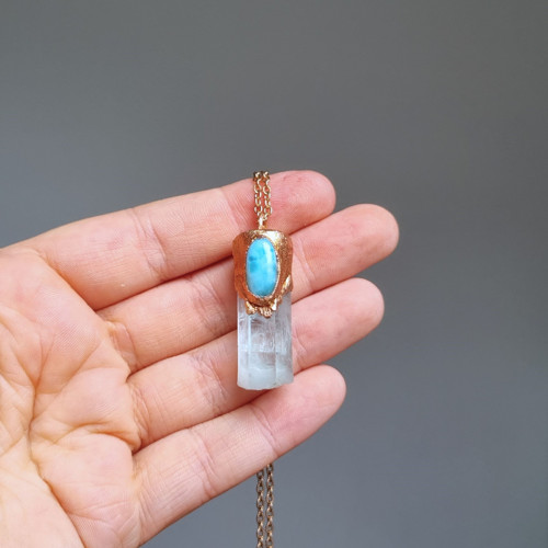 Larimar a akvamarín přírodní krystal - šperk — foto 2