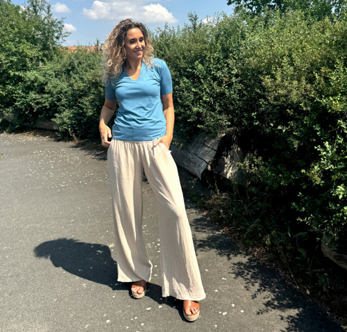 Volné kalhoty světle béžové — foto 2
