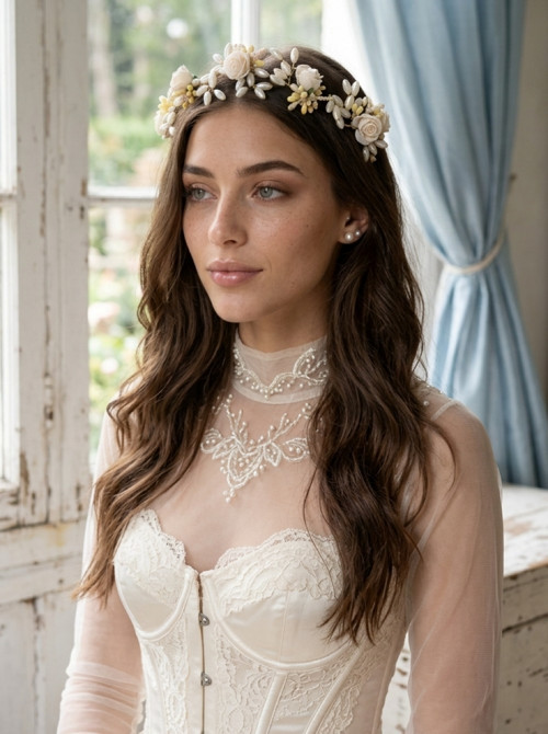 Svatební věneček s perličkami ivory — foto 2