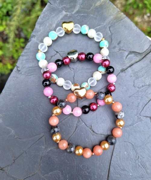 Srdce*rose gold ocel*labradorit*rodochrozit*perly — foto 6