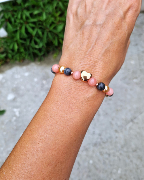Srdce*rose gold ocel*labradorit*rodochrozit*perly — foto 3