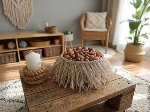 Ručne háčkovaný boho košík z raffie — foto 2