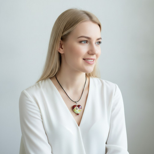 Náhrdelník červené srdce, autorská vinutka — foto 5