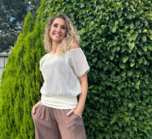 Volný top s pasem smetanová síťka — foto 2