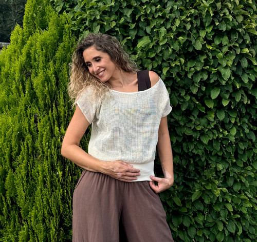 Volný top s pasem smetanová síťka — foto 4