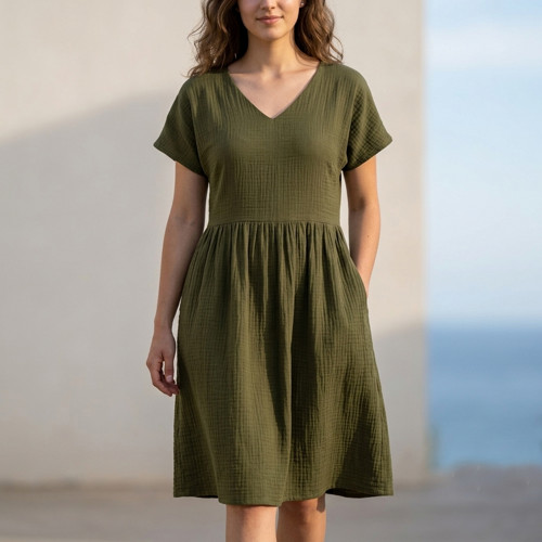 Mušelínové šaty khaki — foto 2