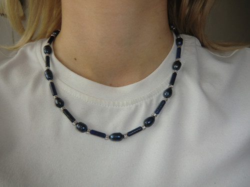 Lapis lazuli a perly - náhrdelník 11026 — foto 3