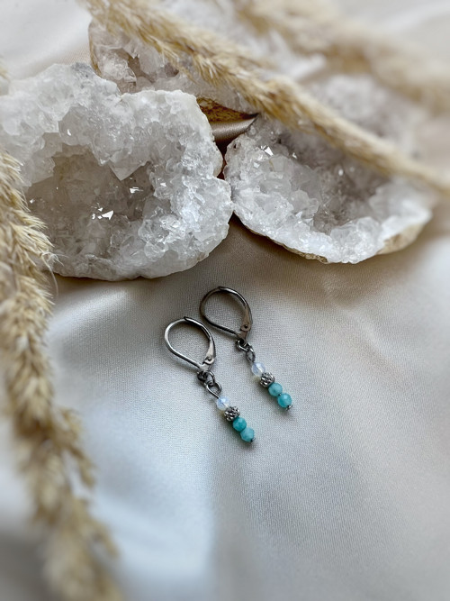 Amazonitové náušnice s opalitem, ocel | Elegant — foto 3