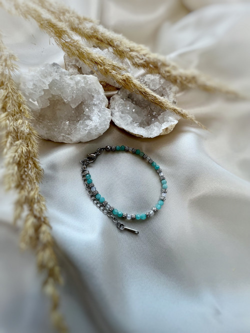 Amazonitový náramek s opalitem z oceli | Elegant — foto 4