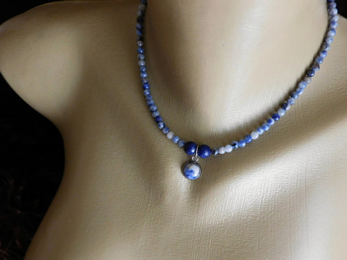 Náhrdelník - sodalit, lapis, nerez — foto 6