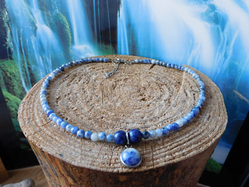 Náhrdelník - sodalit, lapis, nerez — foto 2