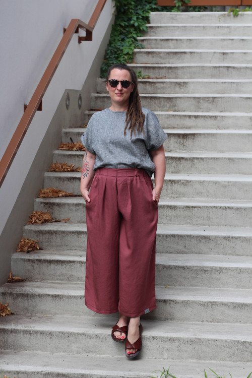Tencelové culottky Dusty Rose — foto 3