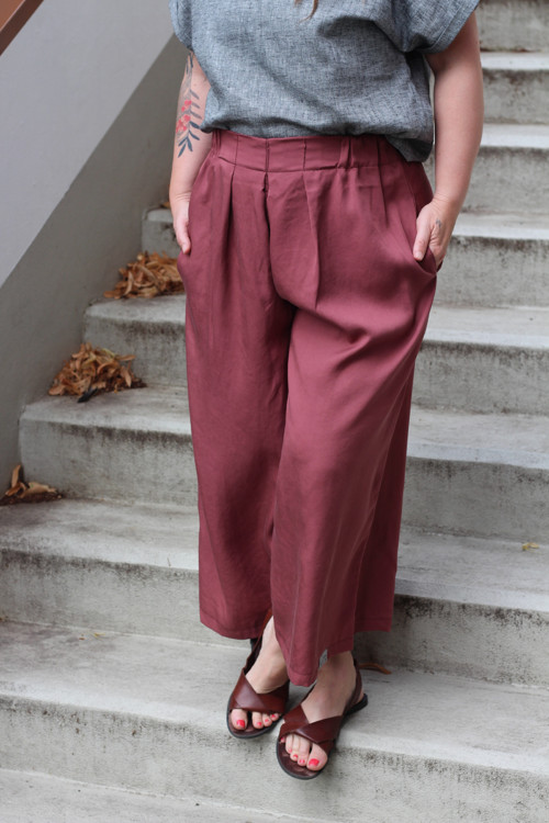 Tencelové culottky Dusty Rose — foto 2