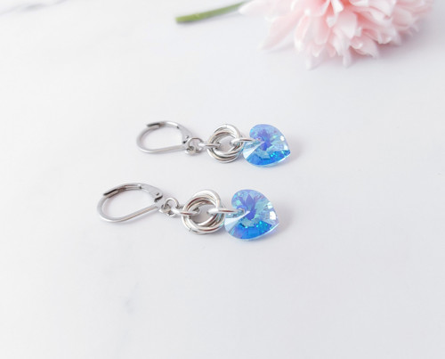 Náušničky Swarovski srdíčka blankytná — foto 2