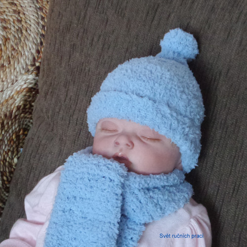 Světle modrý set - newborn - šála + čepička — foto 2