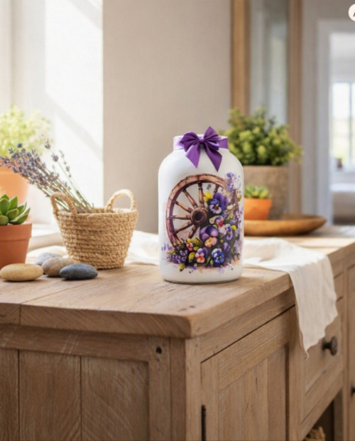 Jarní decoupage lucerna s maceškami — foto 3