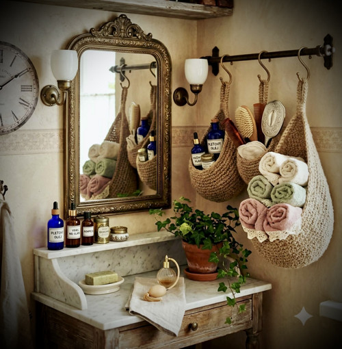 Sada 3 háčkovaných jutových košíků v boho stylu — foto 2