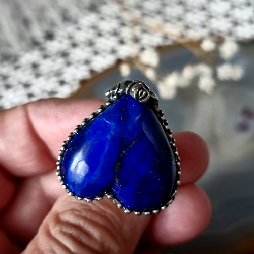 Prsten -Modré srdce lapis lazuli, stříbro 925/1000 — foto 4