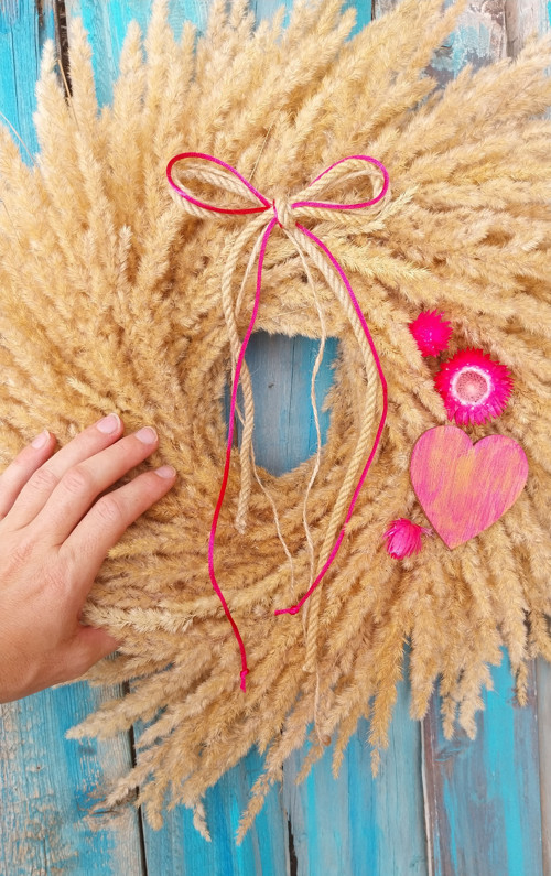 Boho věnec 45 cm s růžovou — foto 4