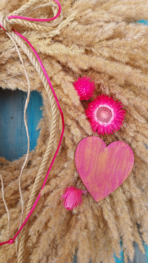 Boho věnec 45 cm s růžovou — foto 3