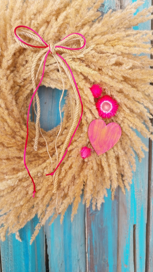Boho věnec 45 cm s růžovou — foto 2