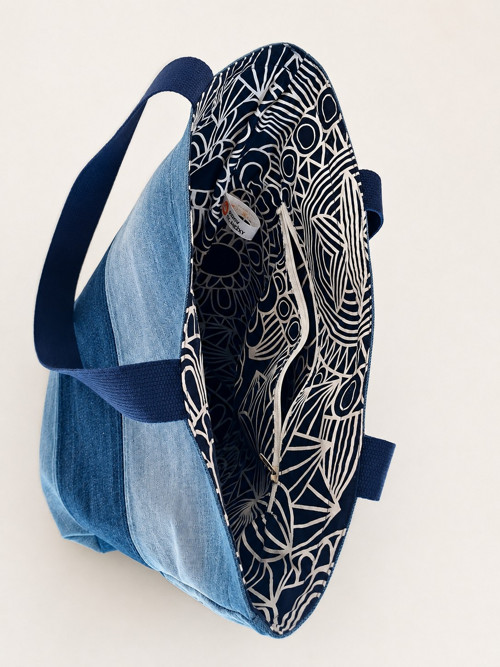 Džínová nákupní taška patchwork — foto 5