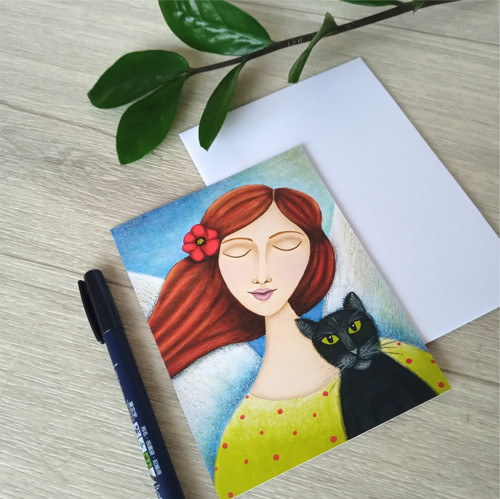 Přání Anděl s černou kočkou autorská ilustrace — foto 6