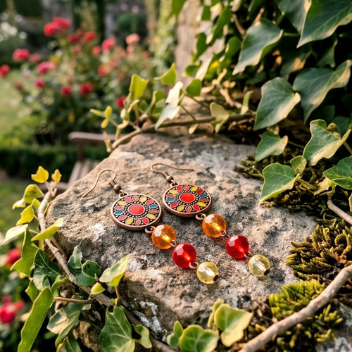 Náušnice s červenou mozaikou — foto 2