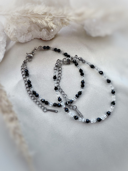 Náramek bílý topaz, černý spinel a ocel — foto 6