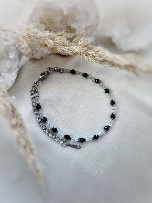 Náramek bílý topaz, černý spinel a ocel — foto 3