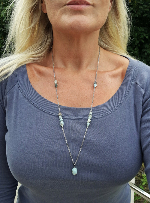 Dlouhý náhrdelník*larimar*ocel — foto 2