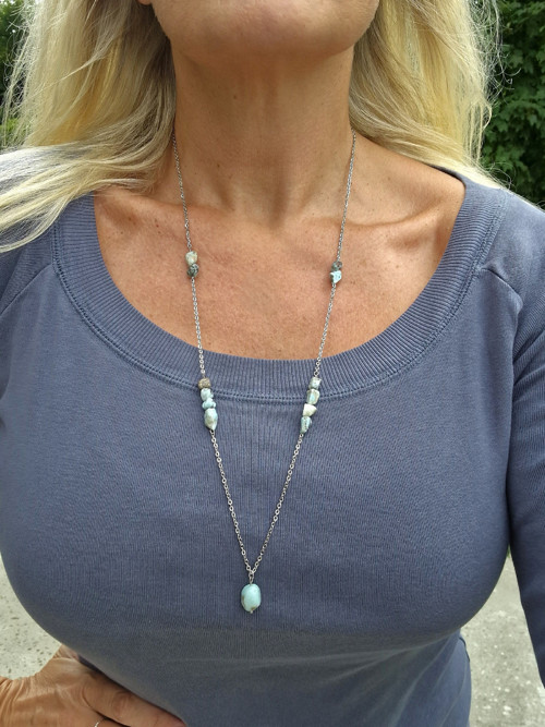 Dlouhý náhrdelník*larimar*ocel — foto 6