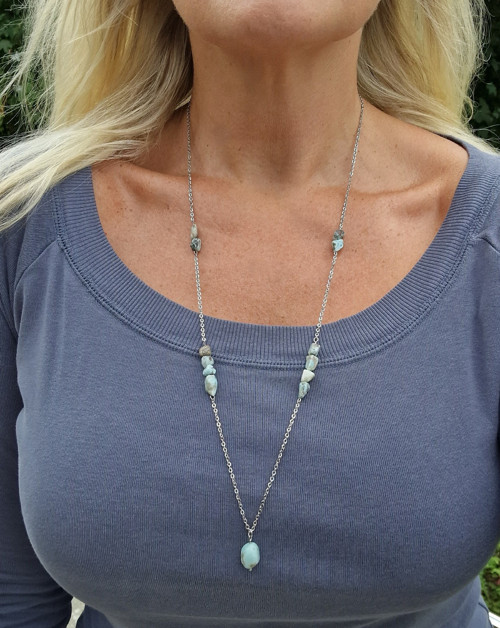 Dlouhý náhrdelník*larimar*ocel — foto 4