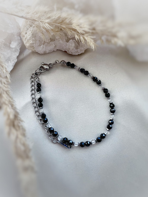 Náramek černý spinel, bílý topaz, hematit a ocel — foto 3