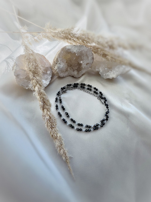 Náhrdelník černý spinel, bílý topaz, hematit ocel — foto 4