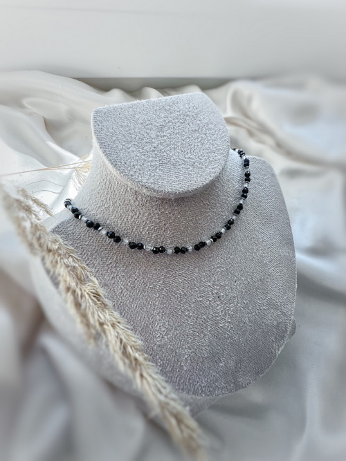 Náhrdelník černý spinel, bílý topaz, hematit ocel — foto 2