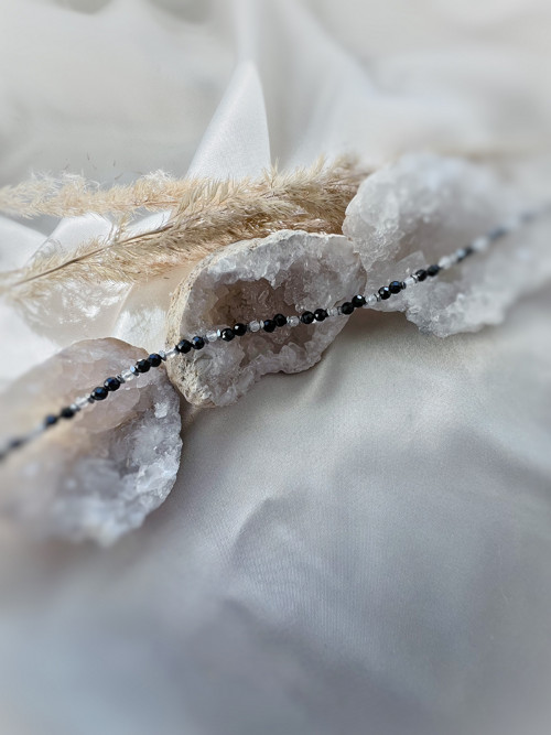 Náhrdelník černý spinel, bílý topaz, hematit ocel — foto 5