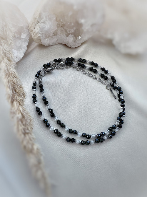 Náhrdelník černý spinel, bílý topaz, hematit ocel — foto 3