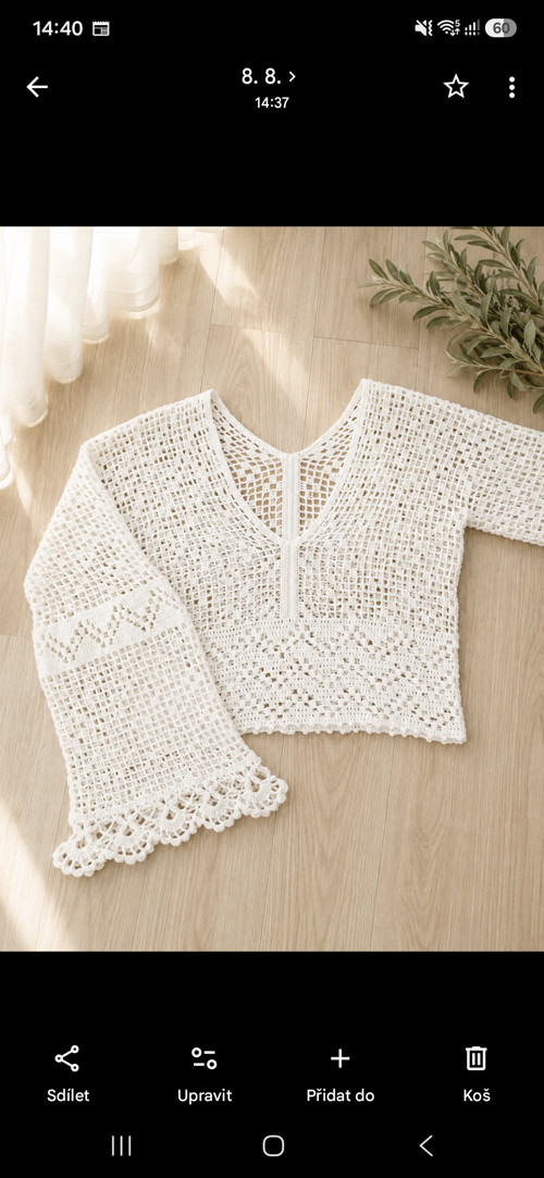 Háčkovaný krajkový top v krémové barvě — foto 5