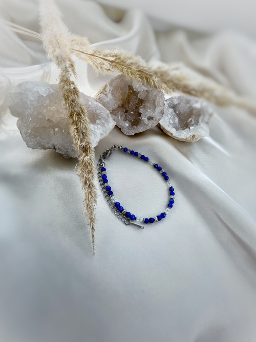 Náramek lapis lazuli, opalit, hematit a ocel — foto 4