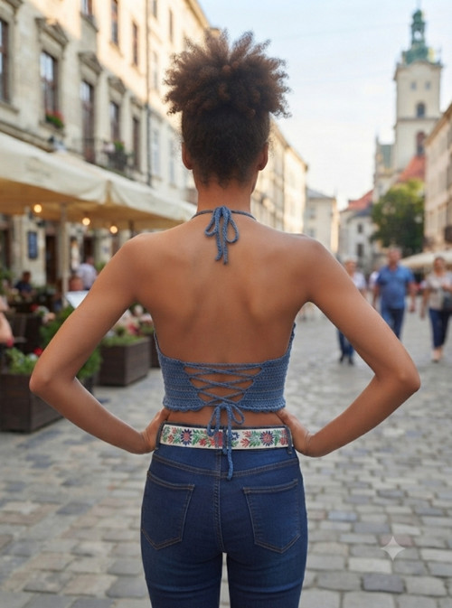 Háčkovaný letní top jeans — foto 3