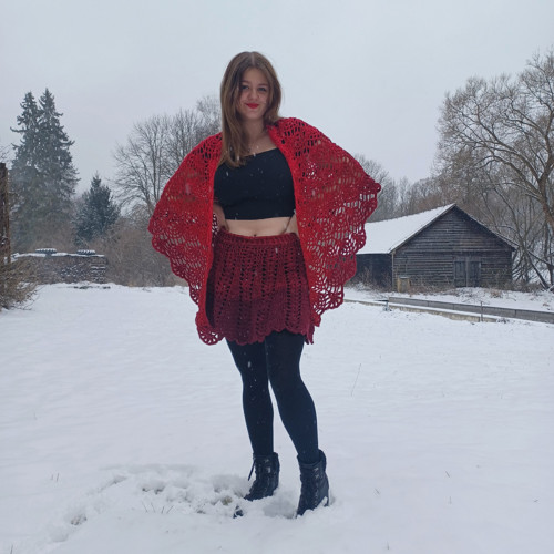 Háčkovaná sukně vínová krajková — foto 4