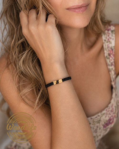 Macramé náramek s obsidiánem a břízou — foto 3