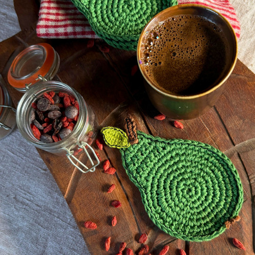 Háčkované podtácky zelené hrušky - set 4 ks — foto 4