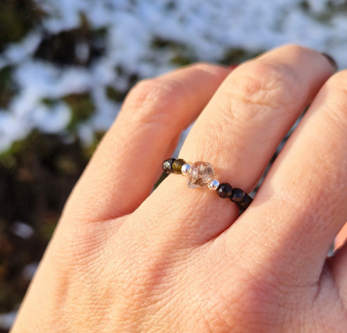 Diamant Herkimer*zelený turmalín*Ag*prsten — foto 2