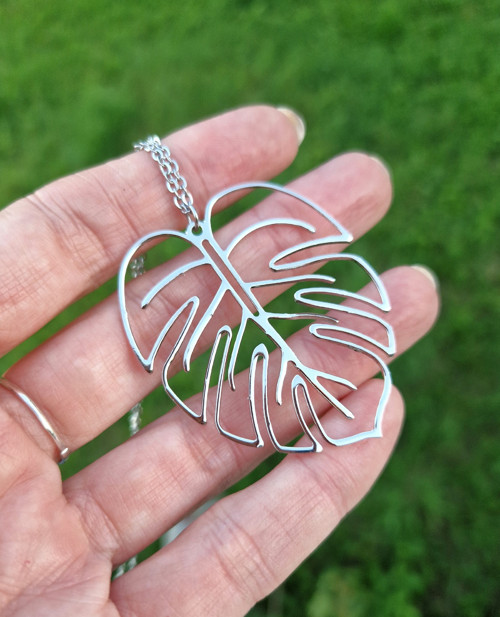 Ocelový náhrdelník*monstera*velký list — foto 3