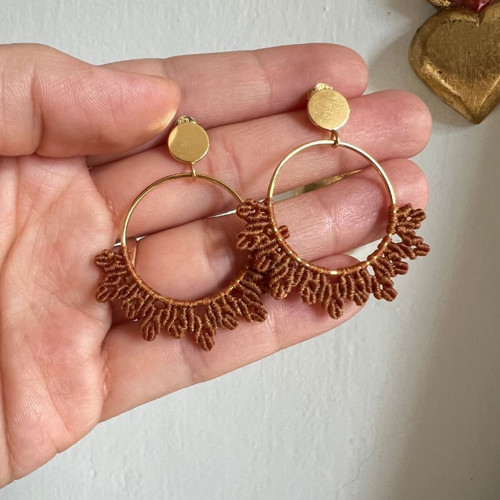 Macramé náušnice - Stříbro a pozlacením — foto 5