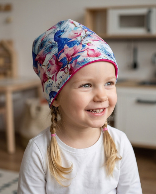 Čepice Beanka s motivem magnólií a pávů — foto 2
