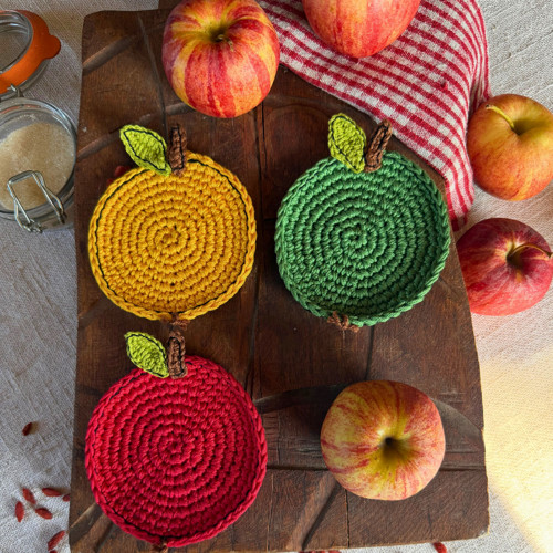 Háčkované podtácky žlutá jablka – Set 4 ks — foto 6